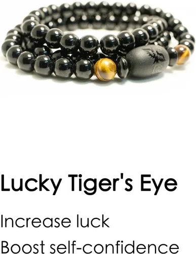 Vista 4 de Obsidian Bracelet Natural Black Onyx Tiger Eye Stone with Phoenix Totem Jewelry Bracelet, 8mm Beaded Bracelets Feng Shui Bracelet for Meditation