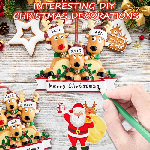 Vista 3 de Adornos de Navidad de renos personalizados 2025, adornos de ciervo y alce navideños DIY para árbol de Navidad, adornos colgantes personalizados