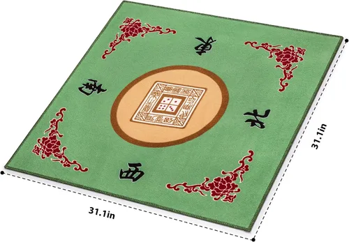 Vista 4 de Funda de mesa para jugar al Mahjong, póquer o cualquier otro juego de cartas, 30.8 x 30.8 pulgadas, Verde