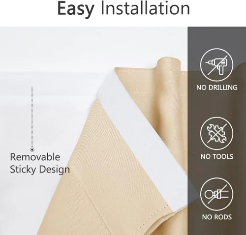 Vista 3 de Muamar Cortinas opacas sin taladro, paneles de cortina para ventana fáciles de instalar, juego de 2 paneles de cortinas portátiles para dormitorio