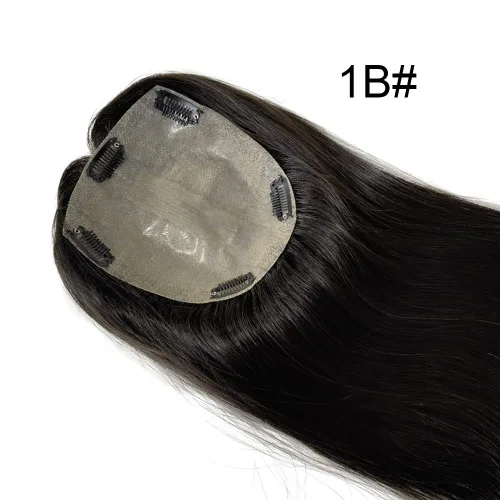 Vista 4 de Base de PU de piel fina inyectada con base de seda superior dividida Tamaño de partición 15cm*16cm Topper de cabello humano para mujeres