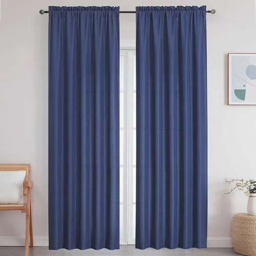 Vista 24 de Cortinas de lino para dormitorio y sala de estar de 96 pulgadas de largo, juego de 2 paneles, con bolsillo para cortinero, filtrado de luz, textura