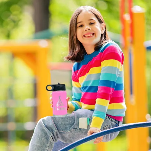 Vista 90 de Cuptify Botella de agua para niños personalizada con nombre en botella de agua aislada con anillo brillante verde de 12 onzas Verde brillante