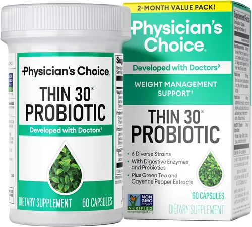 Vista 8 de Physician's CHOICE Probióticos para controlar el peso y la hinchazón, 30 unidades 6 Probiotic Strains, Prebiotics, Cayenne, & Green Tea for Gut