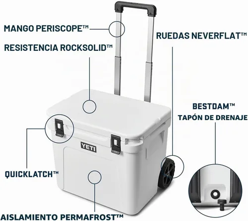 Vista 2 de YETI Roadie 60 - Hielera con ruedas y mango retráctil de periscopio Big Wave Azul