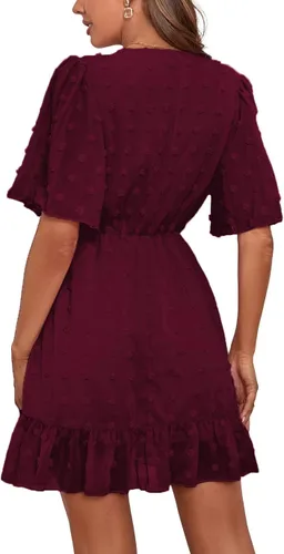 Vista 2 de Rooscier Minivestido envolvente con cuello en V y lunares suizos para mujer