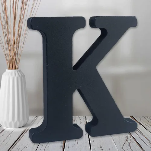 Vista 18 de AOCEAN Letras de madera negra de 6 pulgadas Letras de madera sin terminar para decoración de pared Letras decorativas de pie Rebanadas Tablero