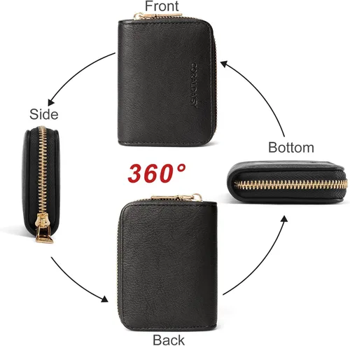 Vista 6 de CORALDAISY Cartera de piel vegana con tarjetero para tarjetas de crédito con cremallera, 1-negro, Mini