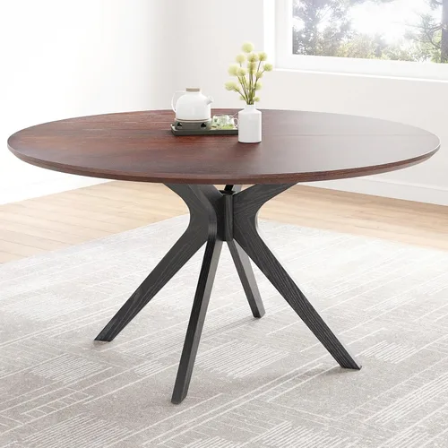 Vista 10 de Soohow Mesa redonda de cocina de comedor de madera maciza de 47.2 pulgadas para 4-6 personas con base de pedestal que se interseca Negro