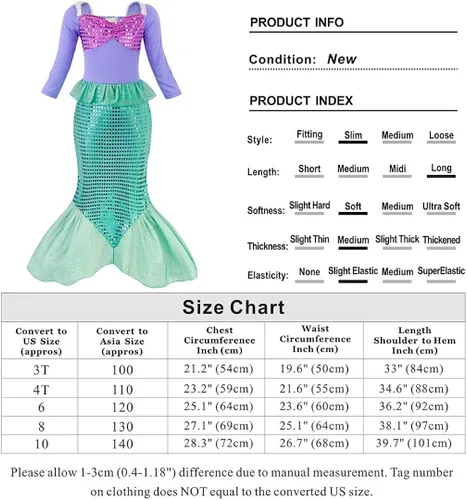 Vista 7 de HenzWorld Vestido de niña niña sirena disfraz princesa cumpleaños Cosplay fiesta joyería accesorios lentejuelas colas trajes