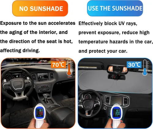 Vista 5 de Parasol para parabrisas delantero para Dodge Charger Challenger Durango Journey Ajuste universal para todos los coches Dodge Visor de sol plegable
