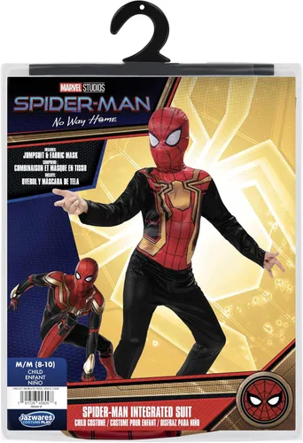 Vista 2 de Marvel Integrated Spider-Man - Disfraz oficial de Halloween para jóvenes, overol impreso de alta calidad con máscara de tela