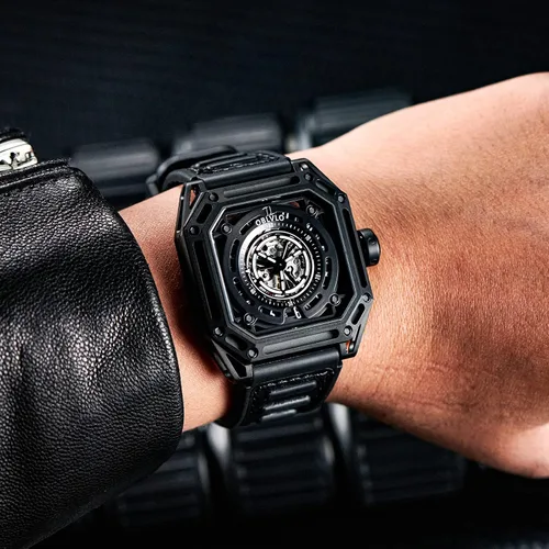 Vista 6 de Luxury Square Luminous Self-Wind Mens Watch Fashion Mechanical Automatic Waterproof Sport Watch Rubber Watch AK