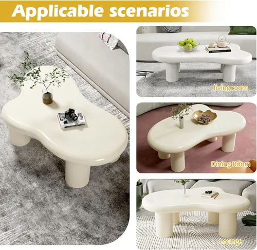 Vista 5 de Mesa de Café en Forma de Nube, Mesa de Comedor Irregular de 40", Mesa Central en Crema para Cocina, Sala de Estar, Bar, Solo Mesa de Cocina Moderna