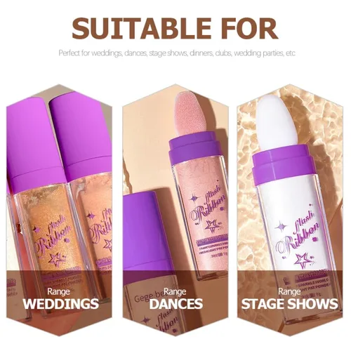 Vista 5 de FOMIYES 3 unidades de polvo iluminador para rostro, cuerpo y cabello, polvo brillante de palmaditas rosa perla y marrón dorado para tonos de piel
