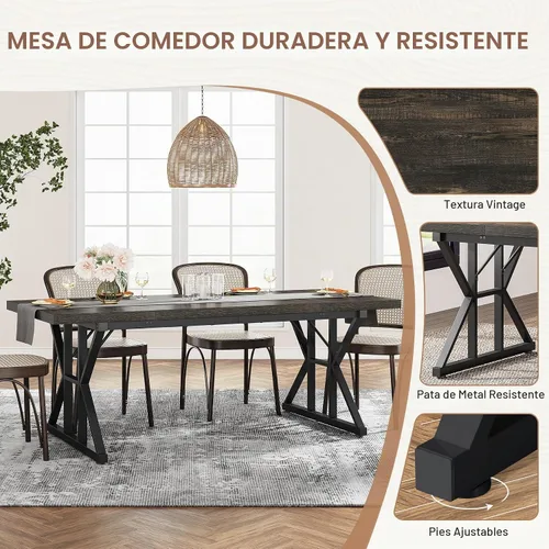 Vista 5 de Tribesigns Mesa de comedor estilo granja para 6 personas, mesa de comedor rectangular de madera de 70.8 pulgadas, mesa de cocina rústica con patas