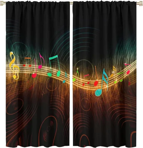 Vista 72 de Cortinas de notas musicales, blanco y negro, instrumento musical, canción, arte de canción, opacas, para ventana, dormitorio, sala de estar
