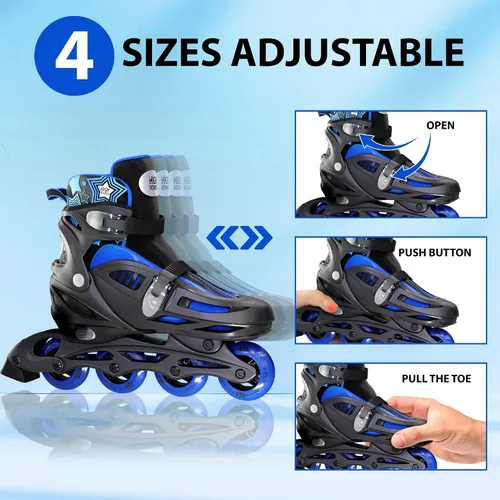 Vista 4 de Inline Skates for Girls and Boys, with Knee Pads, Elbow Pads and Wrist Guards, Gel Wheels, Adjustable Sizing, for Men, Women, Girls, Boys, High