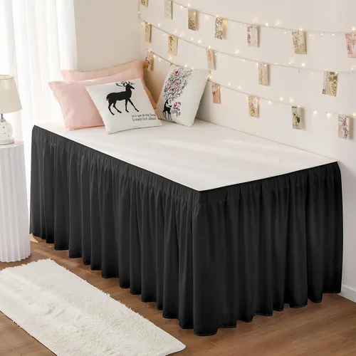 Vista 40 de Falda de cama RIMELA tamaño Queen color verde bebé con caída de 15 pulgadas, falda elástica envolvente, volante que protege contra el polvo
