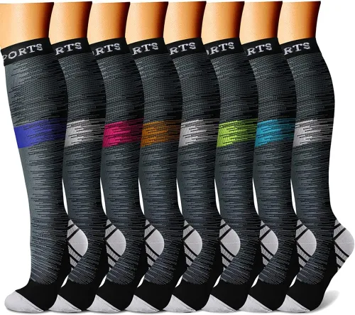 Vista 24 de CHARMKING Calcetines de compresión para mujeres y hombres para circulación (8 pares) 15-20 mmHg, mejor soporte para ciclismo atlético