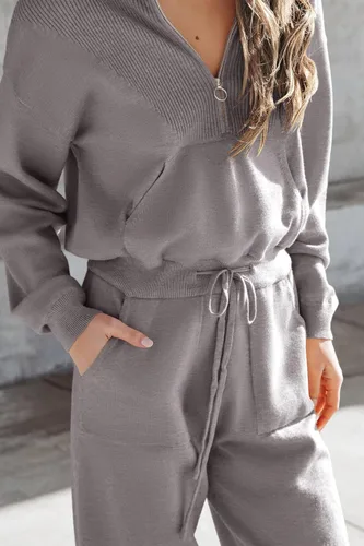 Vista 35 de PRETTYGARDEN Conjunto de suéter de 2 piezas para mujer, sudadera con cremallera, pantalones deportivos, ropa casual