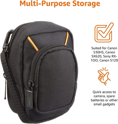 Vista 9 de Amazon Basics - Funda grande para cámara de apuntar y disparar, dimensión interior 5.2 x 3.2 x 1 pulgadas, negra, sólida
