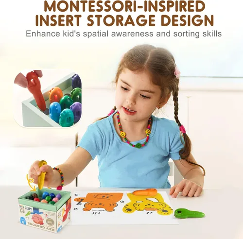 Vista 3 de Crayones de cera de abeja sin desorden para niños pequeños, hechos con cera de abeja 100% pura (12 colores), primeros crayones jumbo no tóxicos
