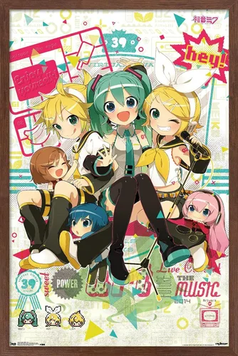 Vista 16 de Hatsune Miku - Póster de pared Hey de 22.4 pulgadas de largo x 14.7 pulgadas de ancho, versión enmarcada de madera de granero