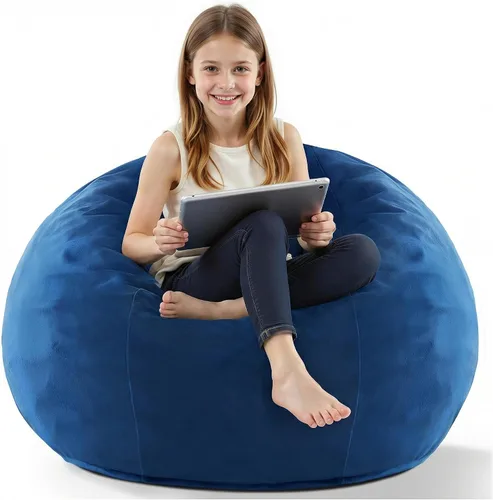 Vista 45 de HABUTWAY Silla de Puf de 2 Pies, Puf de 2' de Sillones Pequeños con Relleno, Silla de Puf en Forma de Lágrima de Terciopelo Ultra Suave con Funda
