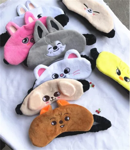 Vista 6 de Kpop Stray Kids - Máscara de ojos para niños con diseño de caricaturas MANIAC, bordado de SKZOO, máscara de ojos corta de felpa para dormir