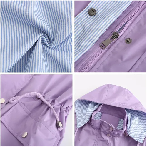 Vista 5 de MODFUL Chaquetas ligeras para mujer, chaqueta impermeable para lluvia, rompevientos, gabardinas al aire libre con capucha