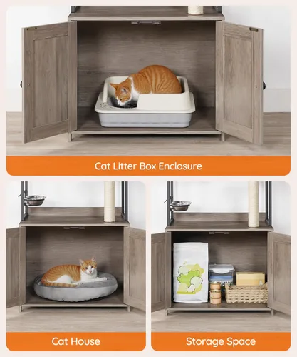 Vista 4 de HOOBRO Árbol para gatos con caja de arena, torre para gatos de 58.7 pulgadas de alto con muebles de caja de arena oculta, con poste rascador