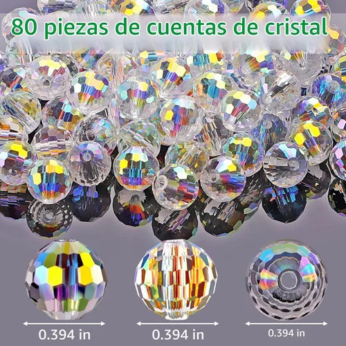 Vista 2 de Crystal Glass Beads for Jewelry Making, 80 Pcs Faceted Beads, 10 mm, AB AB-80