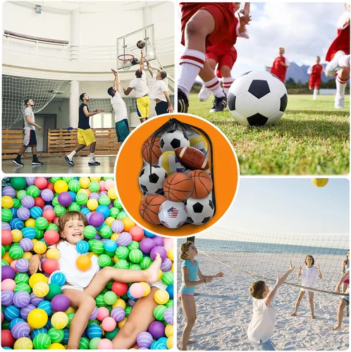 Vista 6 de Bolsa de malla resistente, organizador de almacenamiento de equipo deportivo para fútbol, baloncesto, voleibol, fútbol, béisbol y natación