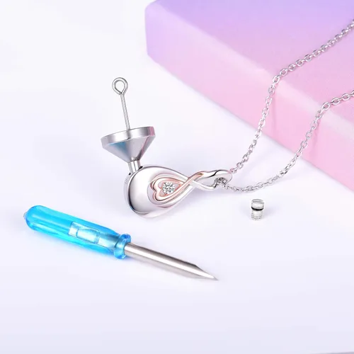 Vista 5 de ACJFA Infinity Love Urn Collar de plata de ley 925 CZ lágrima corazón cremación joyería recuerdo recuerdo collar para cenizas joyería regalo