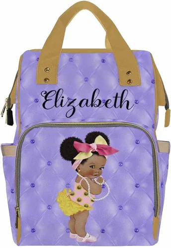 Vista 39 de Newcos Bolsa de pañales personalizada con estampado de corona con nombre personalizado de África negra para mujer, bolsa de pañales de viaje casual