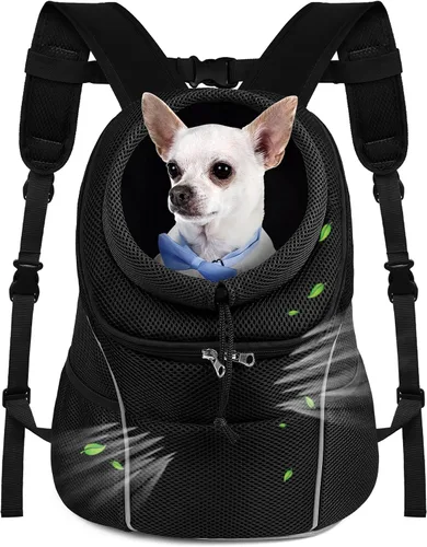 Vista 7 de WOYYHO Mochila transportadora para perros pequeños, mochila frontal ventilada para perros con bolsillos de almacenamiento, correas ajustables