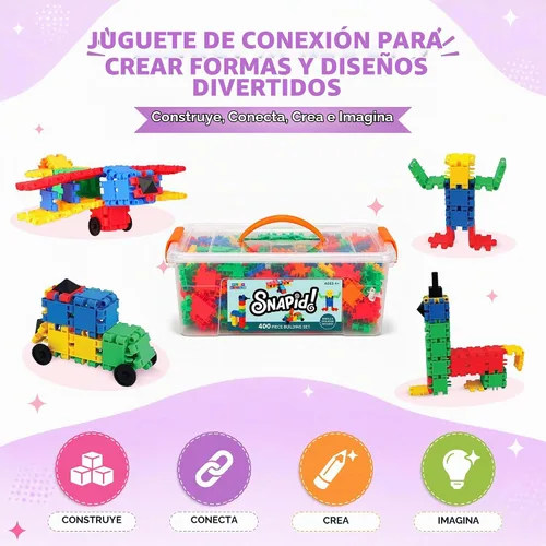 Vista 7 de Snapid Building Bricks - Juego de 400 piezas de juguetes de conexión, juego de bloques coloridos fuertes y duraderos con almacenamiento, bloques