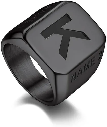 Vista 23 de Bandmax Anillos de sello para hombre, acero inoxidable, chapado en oro de 14 quilates, negro, minimalista, simple, anillo para hombres y mujeres