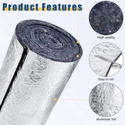 Vista 3 de Preboun 2 rollos de aislamiento de conducto con papel de aluminio, envoltura de conducto de algodón natural, manta de aislamiento de algodón