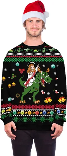 Vista 47 de Sudaderas de Navidad unisex con estampado 3D y cuello redondo, manga larga, suelta, suéter de Navidad