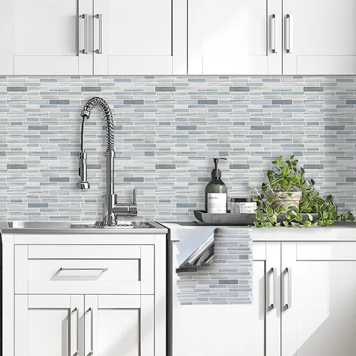 Vista 2 de Tilingview 10 piezas de azulejos de pelar y pegar para salpicaduras de cocina, diseño de tiras, azulejos de vinilo autoadhesivos, adhesivo de pared