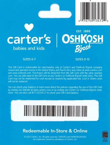 Vista 2 de Carter's /Tarjeta de regalo OshKosh B'gosh $25