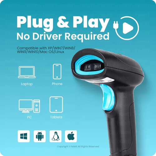 Vista 5 de Helett® HT410 Escáner de código de barras 2D y 1D de mano con cable (código QR y código de barras) Escaneo de inducción con luz de iluminación