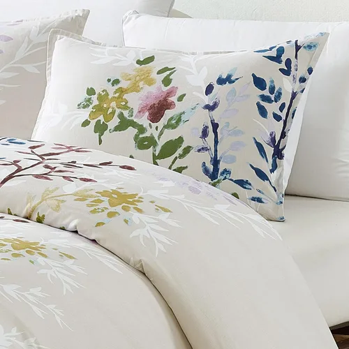 Vista 5 de Style Quarters Dahlia Lane - Juego de funda de edredón de 3 piezas, tallos florales multicolor con siluetas de hojas blancas, 100% algodón, lavable