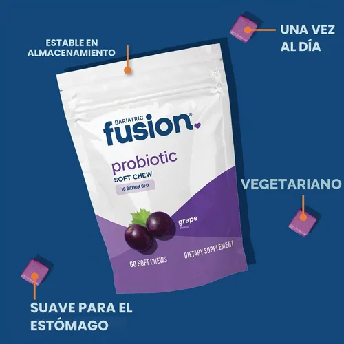 Vista 3 de Bariatric Fusion Masticables blandos probióticos Vitamina bariátrica masticable con sabor a uva 10 mil millones de UFC Bacillus coagulans