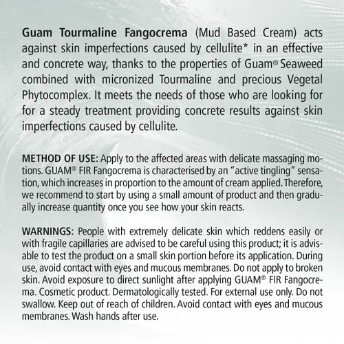 Vista 3 de GUAM Fangocrema Crema anticelulítica – Algas marinas y turmalina FIR para tensar la piel – Gel caliente con cafeína para reafirmar y contornear