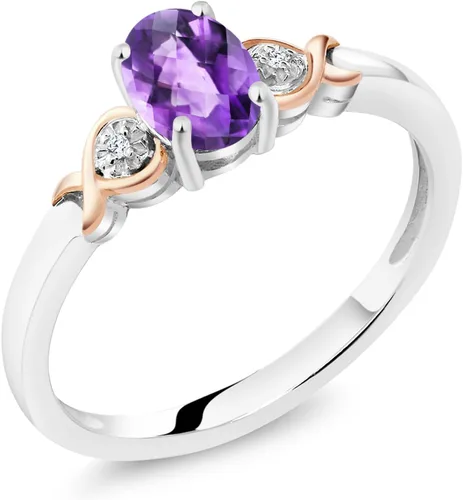 Vista 12 de Gem Stone King Anillo de compromiso de plata de ley 925 y oro rosa de 10 quilates, piedra preciosa ovalada de 0.276 x 0.197 in, con acento