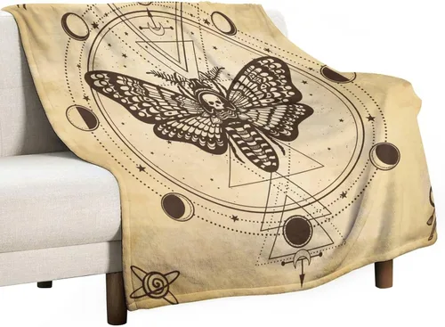 Vista 31 de Manta gótica de franela de polilla abstracta, mágica, bohemia, mariposa, esqueleto, luna, estrellas, manta estética para hombres, mujeres, niñas
