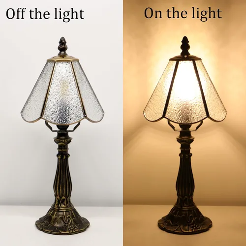 Vista 4 de Tiffany Style Table Lamp White Diamond Stained Glass Lamp 14 Inch Small Lamp,Desk Lamps,6X6X14 Inch,Bronze Resin Base, Antique Lamp,Mini Accent